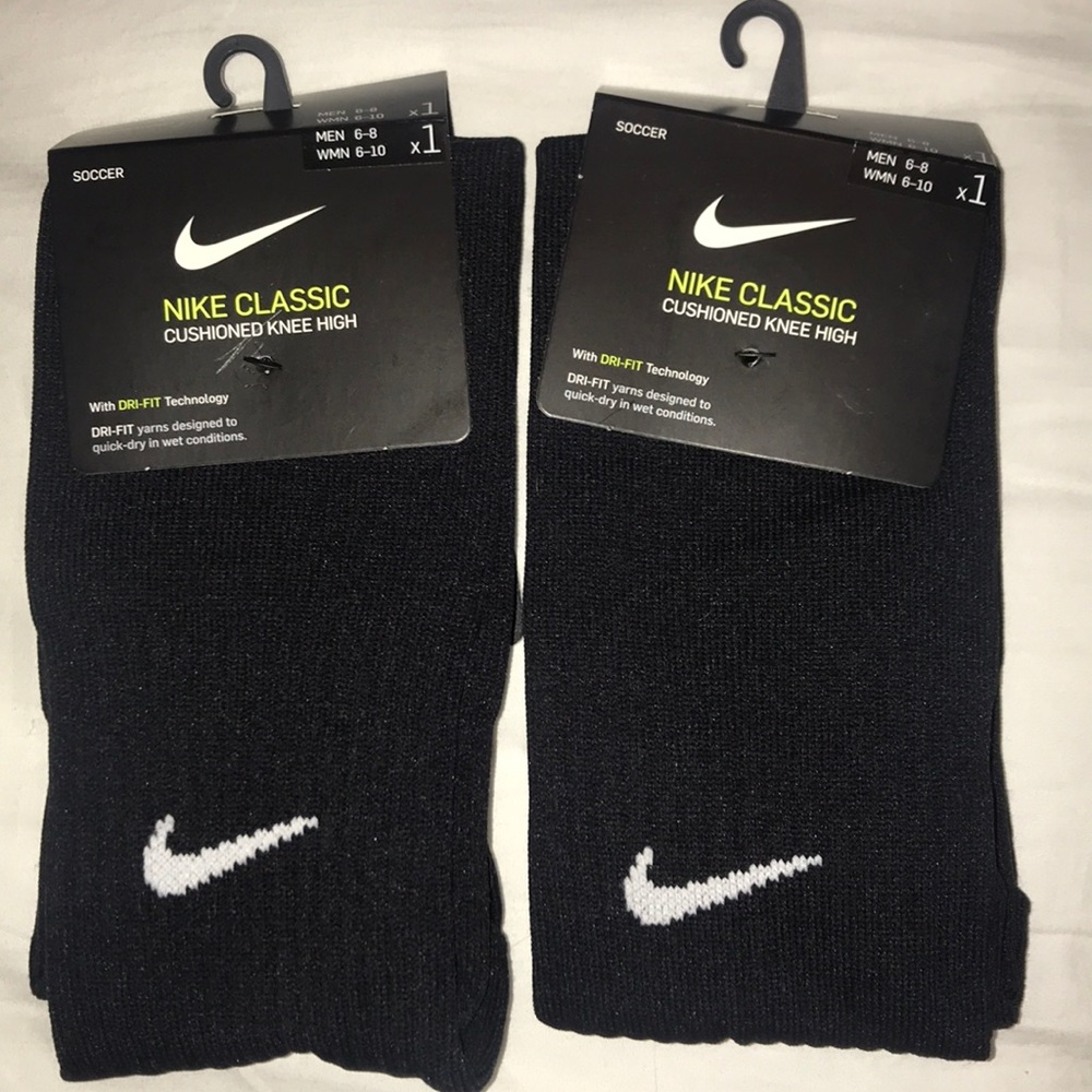 Black Nike soccer socks. Men 6-8, women 6-10